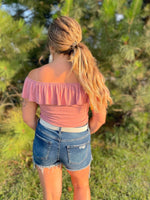 All Good Ribbed Ruffled Dusty Rose Top