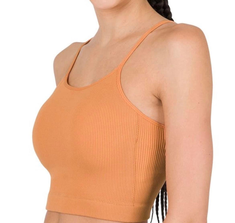 Butter Orange Ribbed Cropped Cami w/Removable Bra Pads